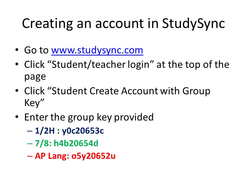 Creating an account in StudySync