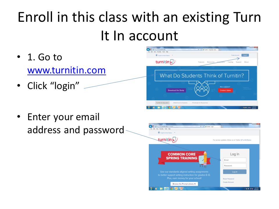 Enroll in this class with an existing Turn It In account