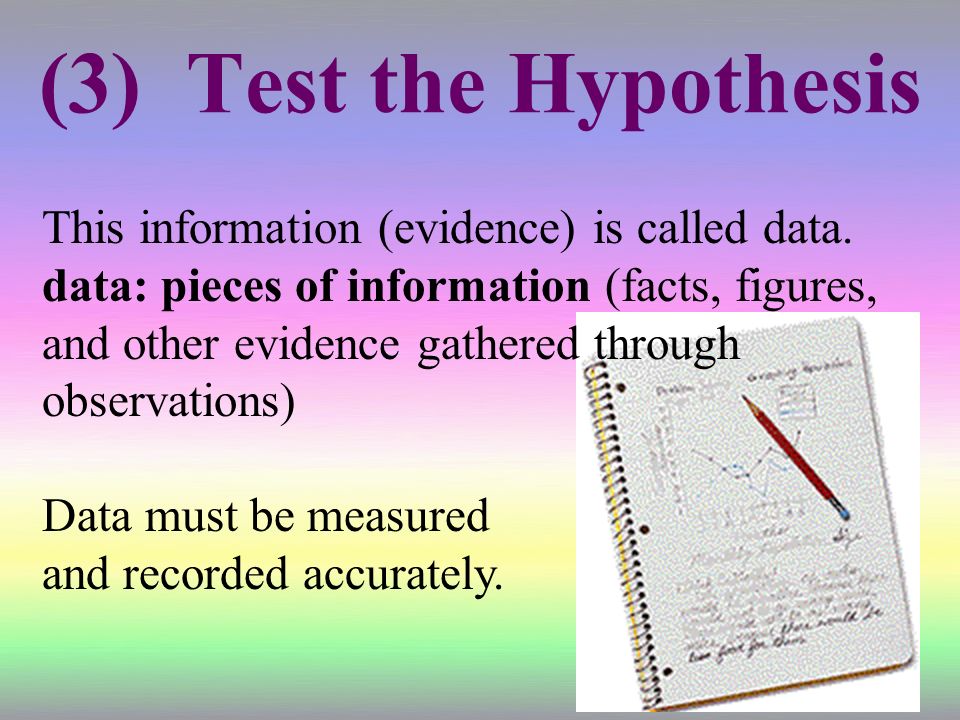 (3) Test the Hypothesis This information (evidence) is called data.