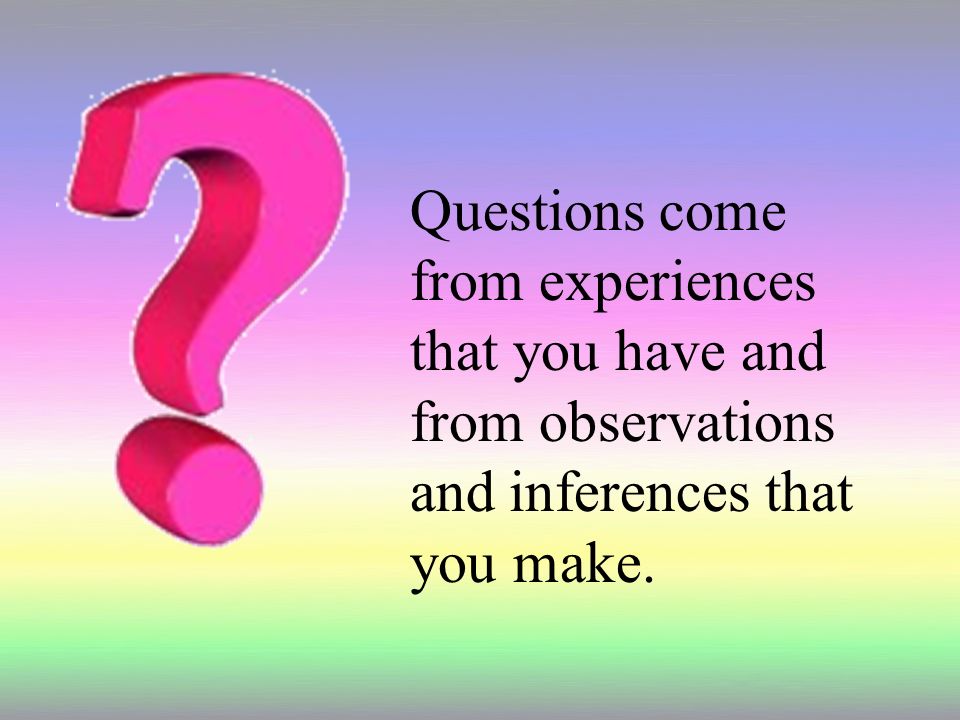 Questions come from experiences that you have and from observations and inferences that you make.