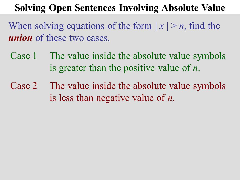 Algebra 6-5 Solving Open Sentences Involving Absolute Value