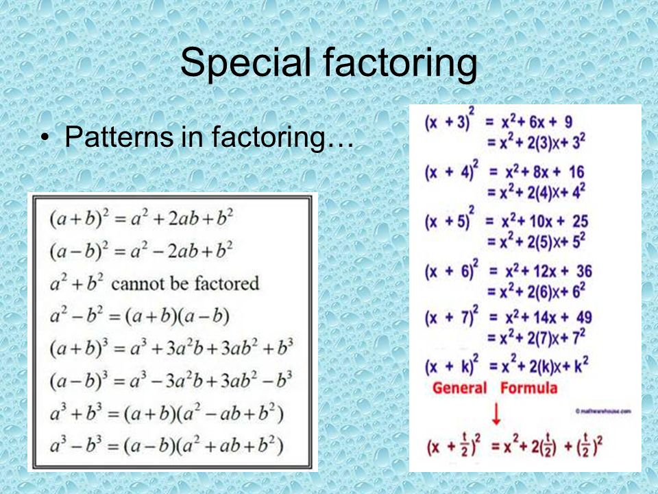 Special factoring Patterns in factoring…
