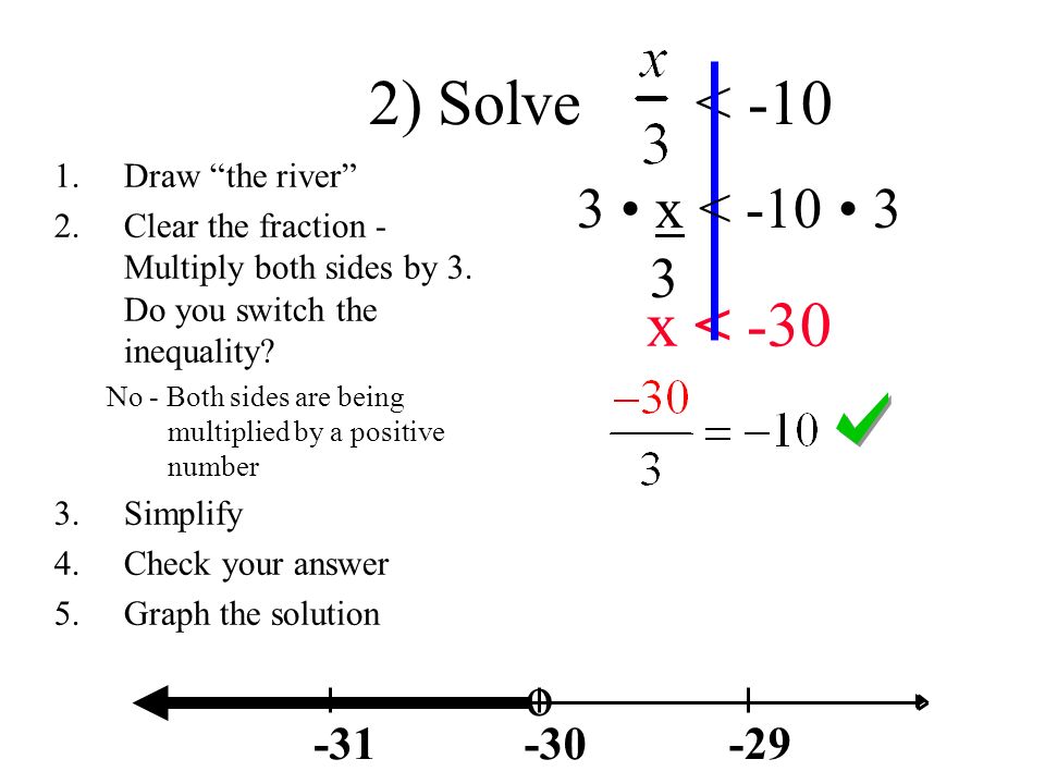 2) Solve < -10 x < • x < -10 • 3 3 o