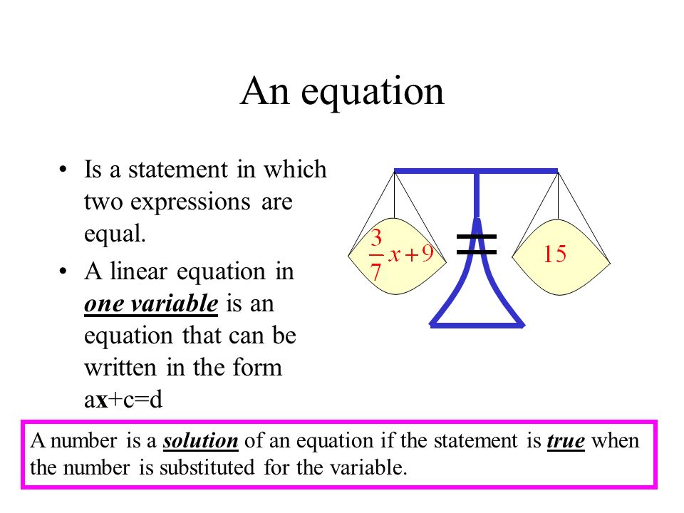 An equation Is a statement in which two expressions are equal.