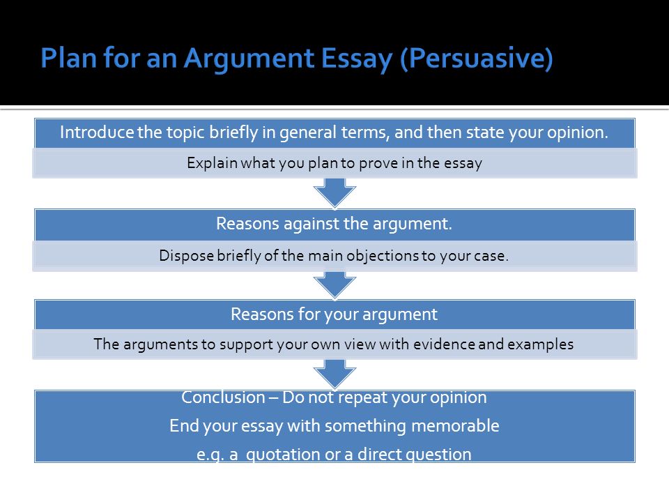 Plan for an Argument Essay (Persuasive)