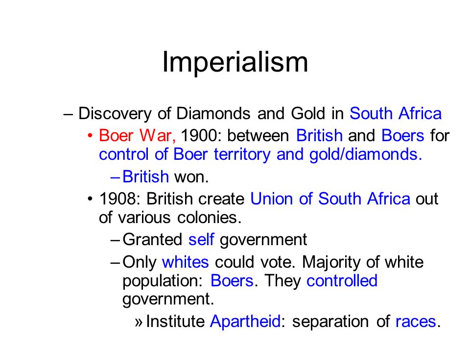 Imperialism Discovery of Diamonds and Gold in South Africa