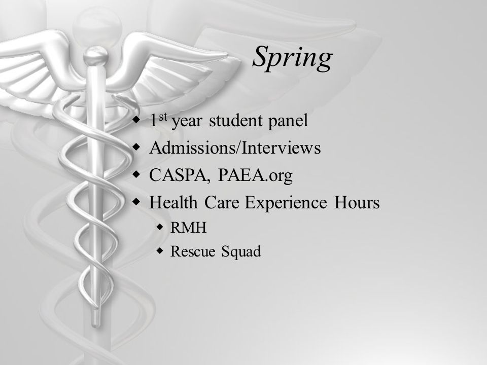 Spring 1st year student panel Admissions/Interviews CASPA, PAEA.org
