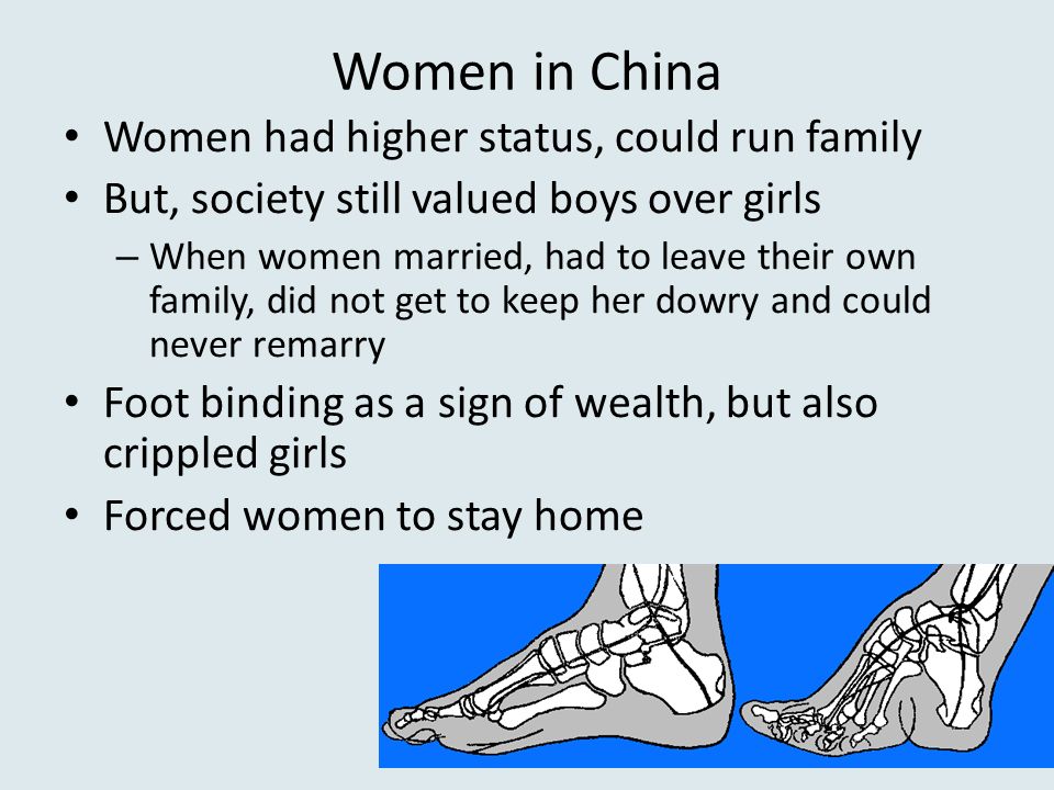 Women in China Women had higher status, could run family