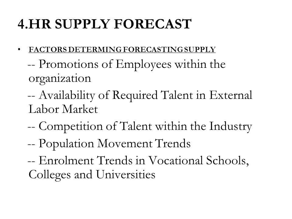 4.HR SUPPLY FORECAST FACTORS DETERMING FORECASTING SUPPLY. -- Promotions of Employees within the organization.