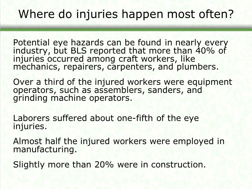 Where do injuries happen most often