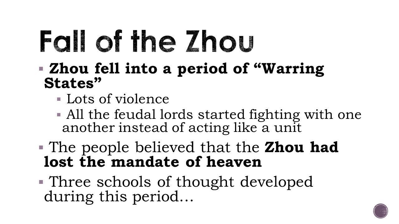 Fall of the Zhou Zhou fell into a period of Warring States