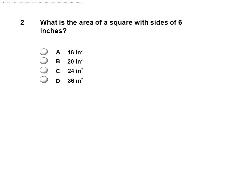 What is the area of a square with sides of 6 inches