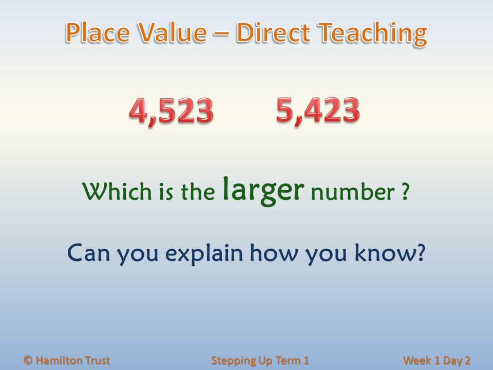 4,523 5,423 Place Value – Direct Teaching Which is the larger number