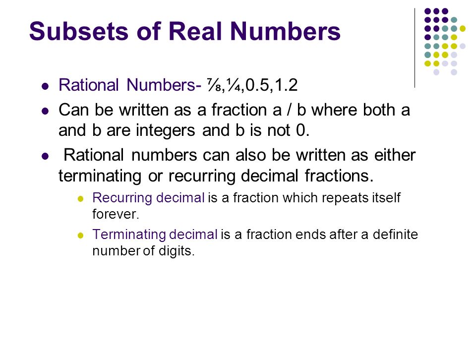 Subsets of Real Numbers