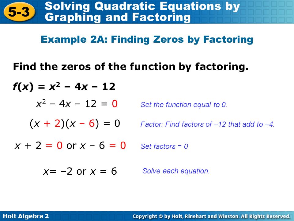 Example 2A: Finding Zeros by Factoring