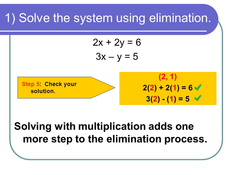 1) Solve the system using elimination.