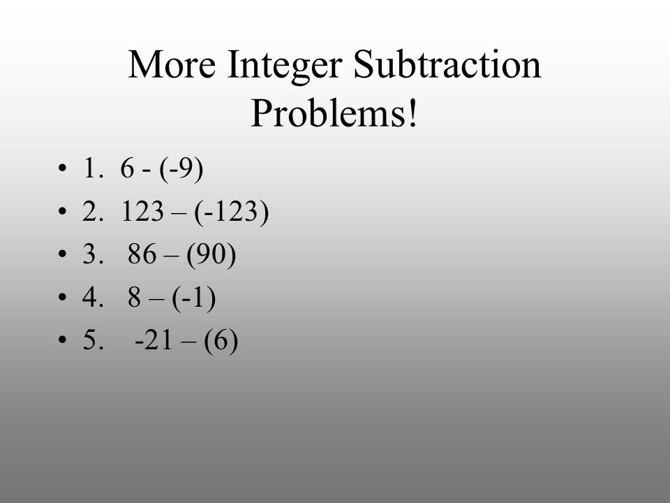 More Integer Subtraction Problems!