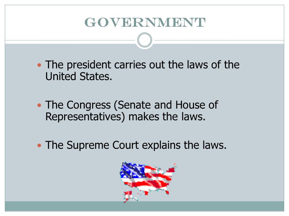 Government The president carries out the laws of the United States.