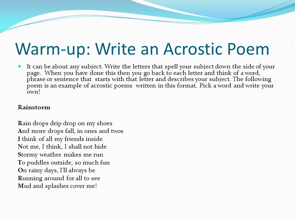 Warm Up Write An Acrostic Poem Ppt Video Online Download