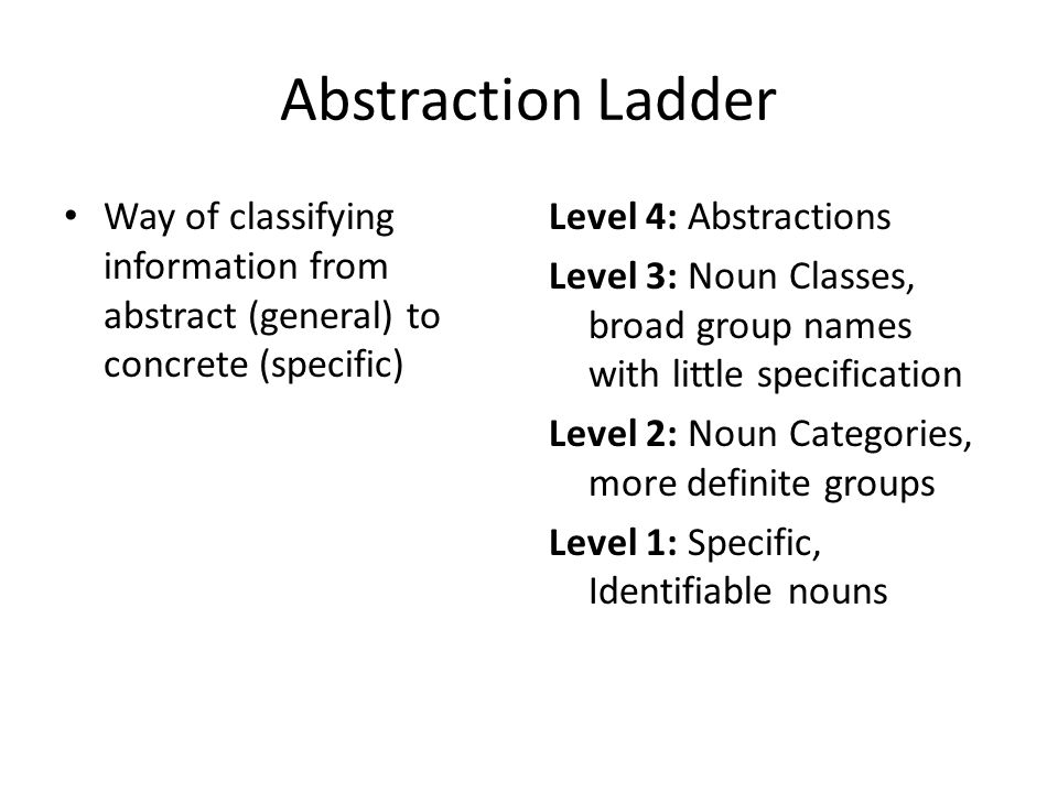 Abstraction Ladder Way Of Classifying Information From Abstract
