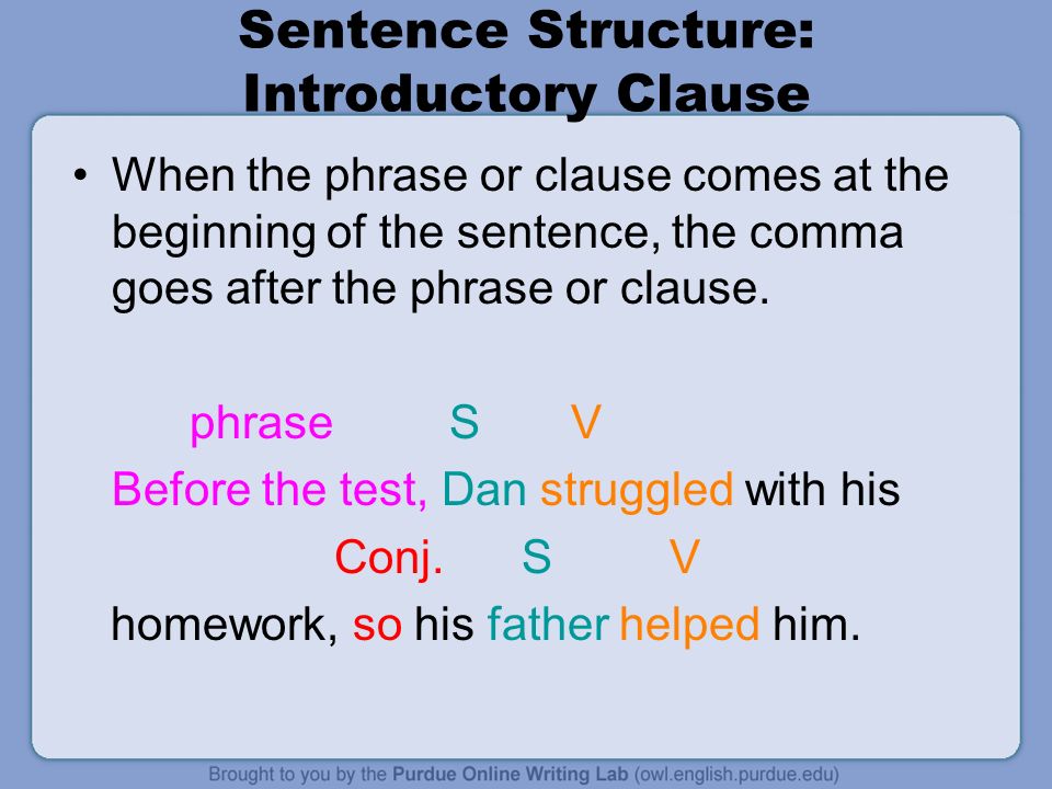 Sentence Structure: Introductory Clause