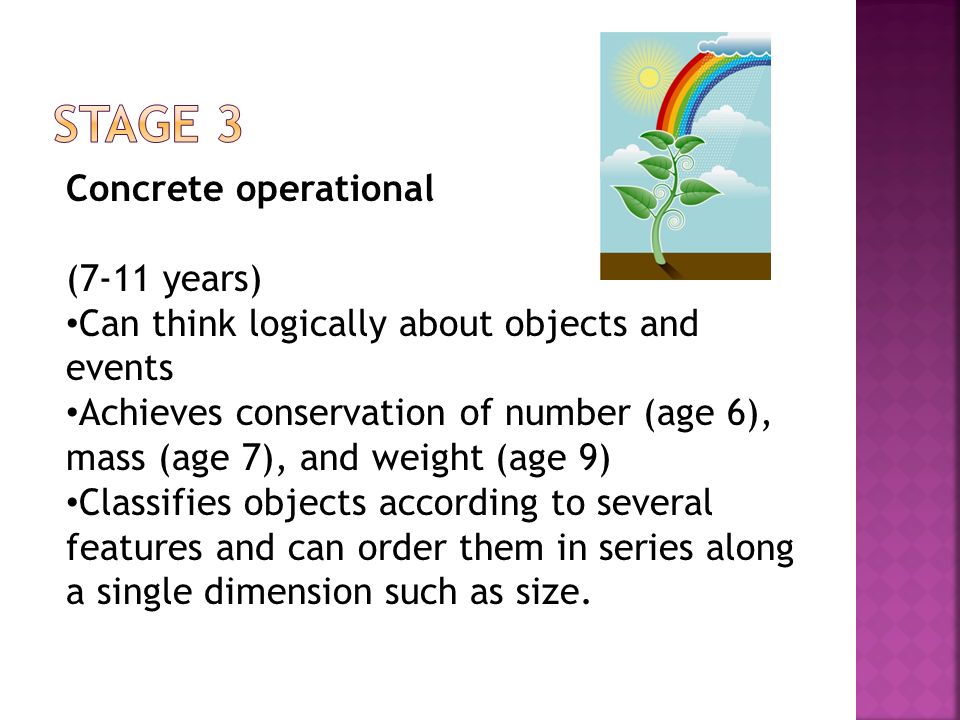 Stage 3 Concrete operational (7-11 years)