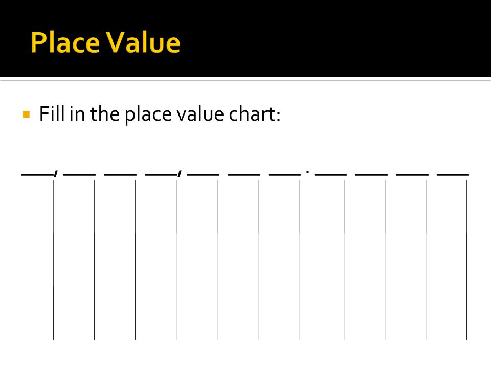 Place Value Fill in the place value chart: