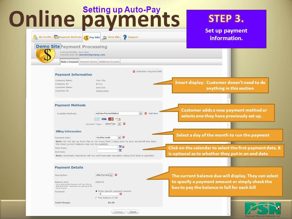 Set up payment information.