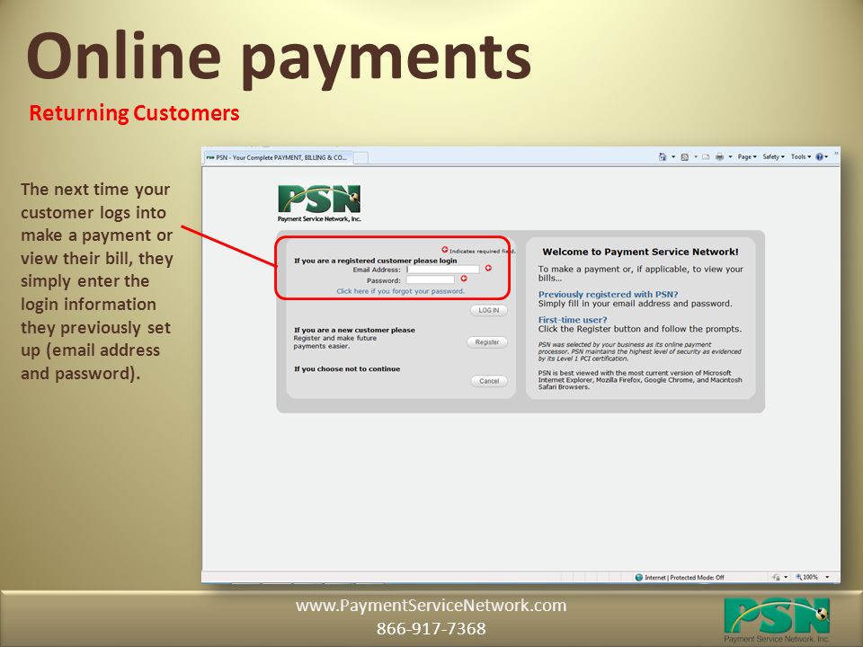 Online payments Returning Customers