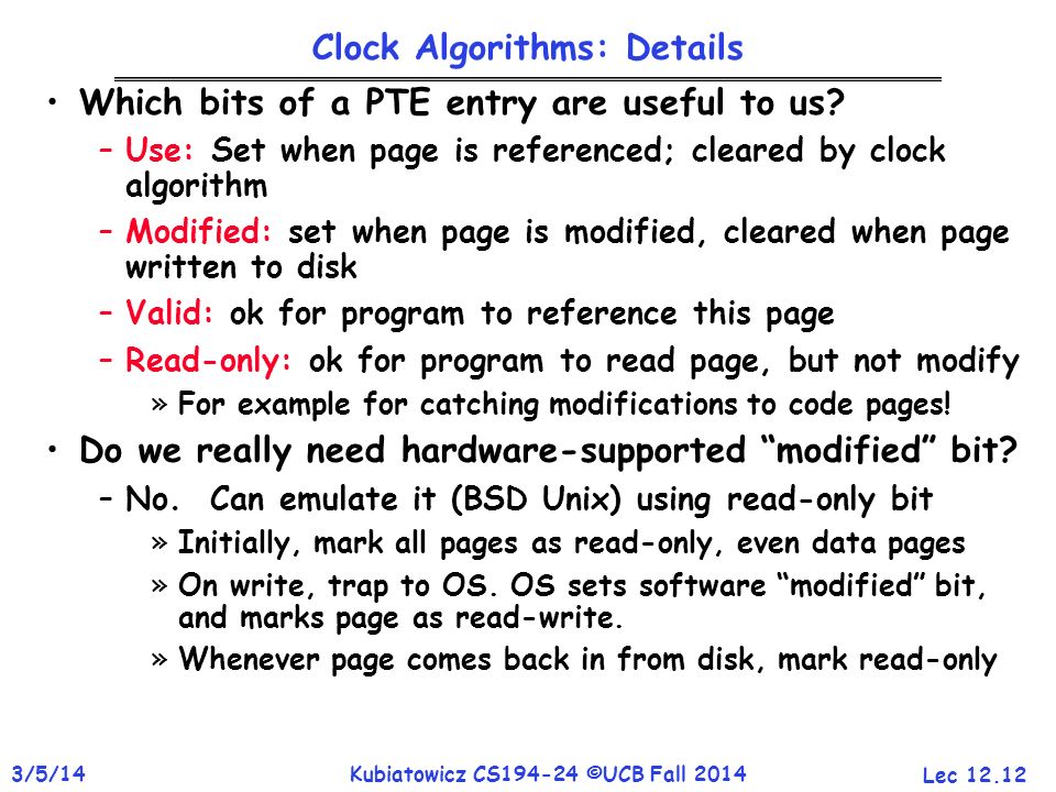 Clock Algorithms: Details