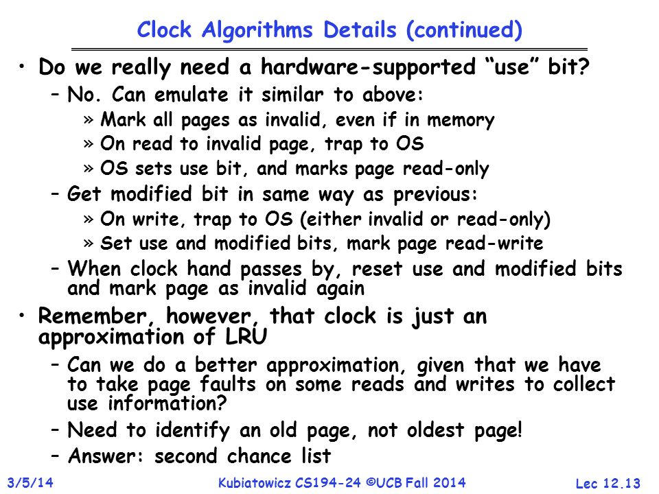 Clock Algorithms Details (continued)