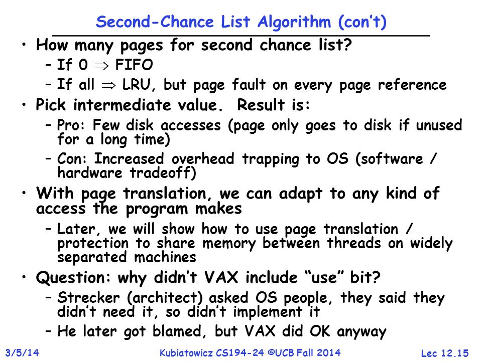 Second-Chance List Algorithm (con’t)
