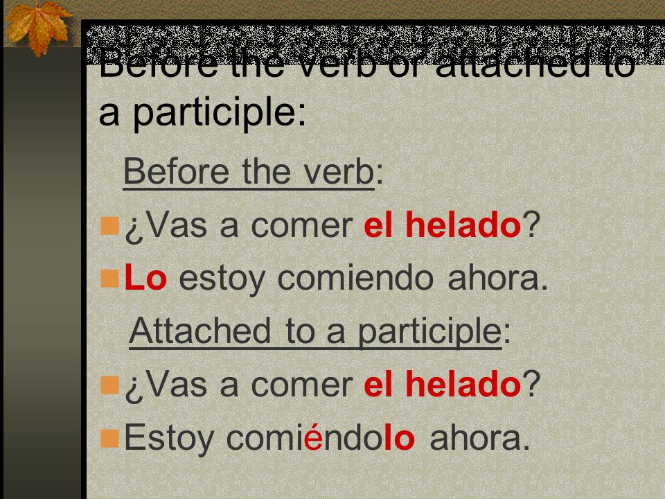 Before the verb or attached to a participle: