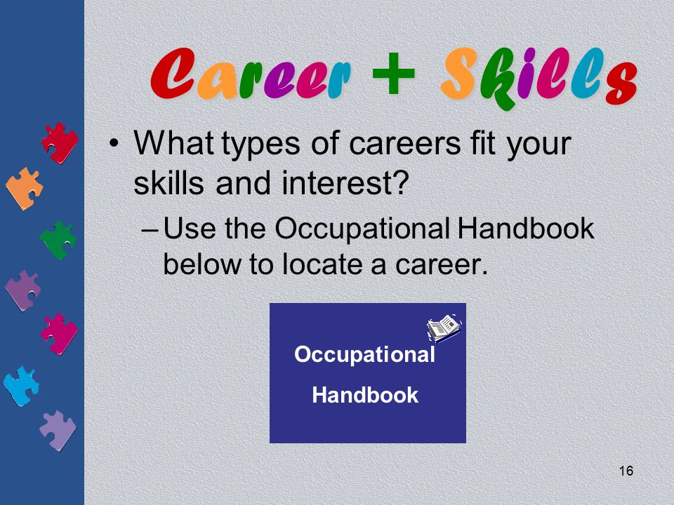 Career + Skills What types of careers fit your skills and interest