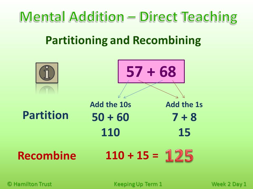 Mental Addition – Direct Teaching Partitioning and Recombining
