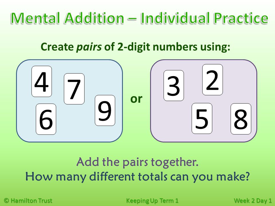 Mental Addition – Individual Practice or