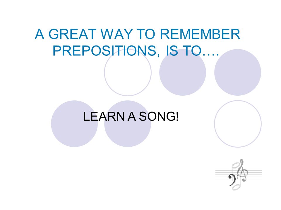 A GREAT WAY TO REMEMBER PREPOSITIONS, IS TO….