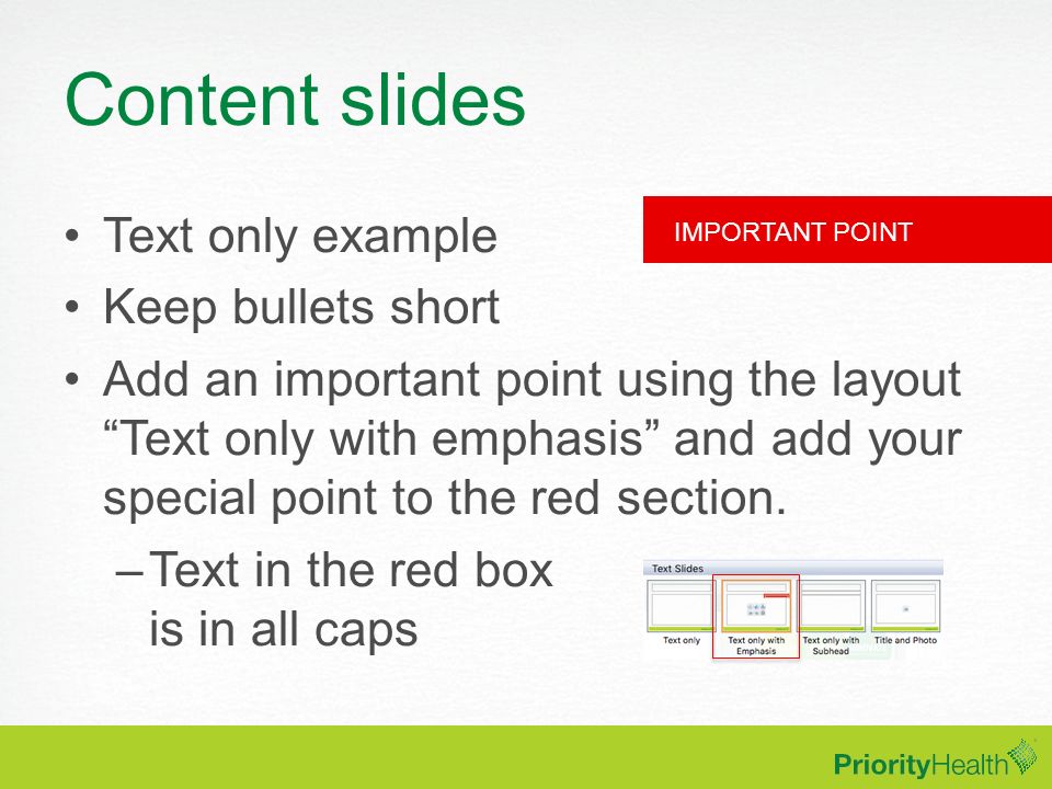 Content slides Text only example Keep bullets short