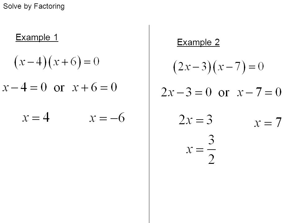 Solve by Factoring Example 1 Example 2