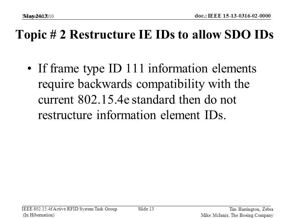 Topic # 2 Restructure IE IDs to allow SDO IDs