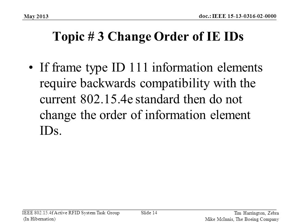 Topic # 3 Change Order of IE IDs