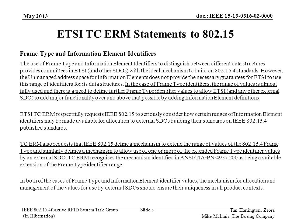 ETSI TC ERM Statements to