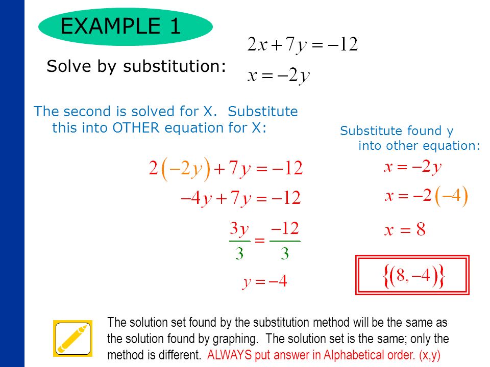 EXAMPLE 1 Solve by substitution: