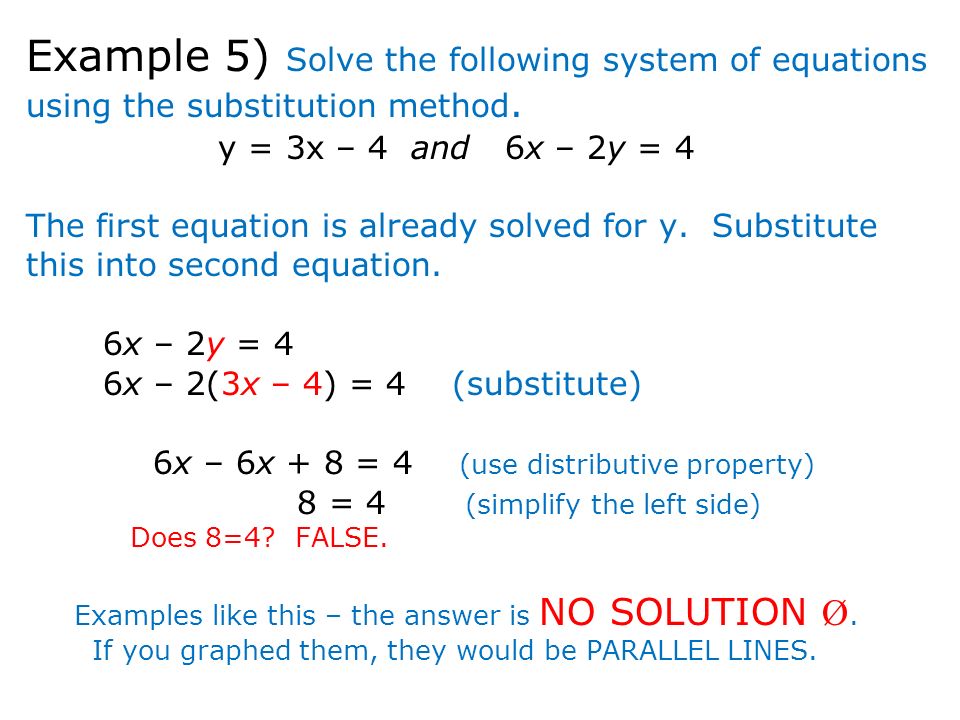Example 5) Solve the following system of equations using the substitution method.
