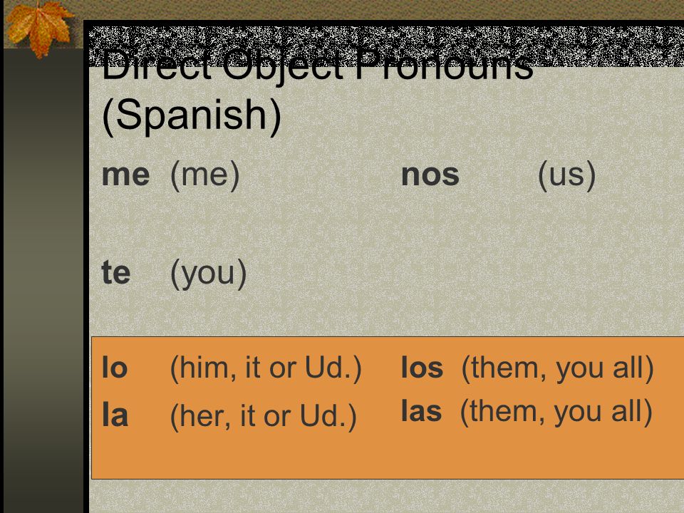 Direct Object Pronouns (Spanish)