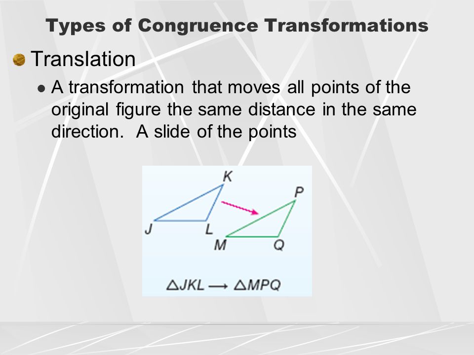 Types of Congruence Transformations
