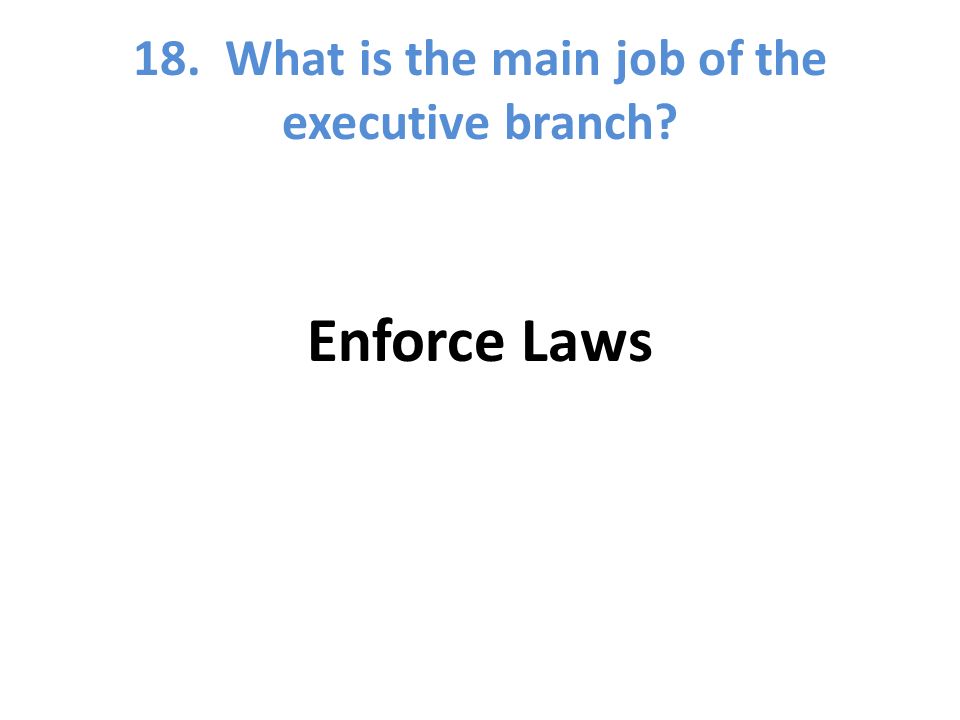 18. What is the main job of the executive branch