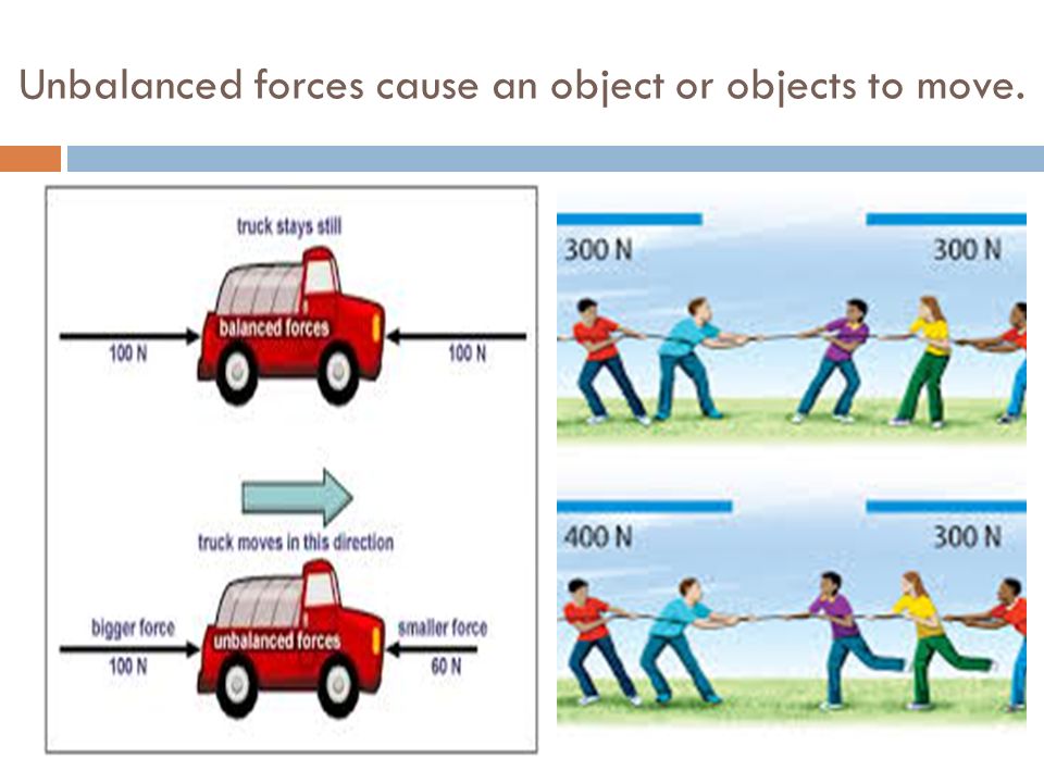 Unbalanced forces cause an object or objects to move.