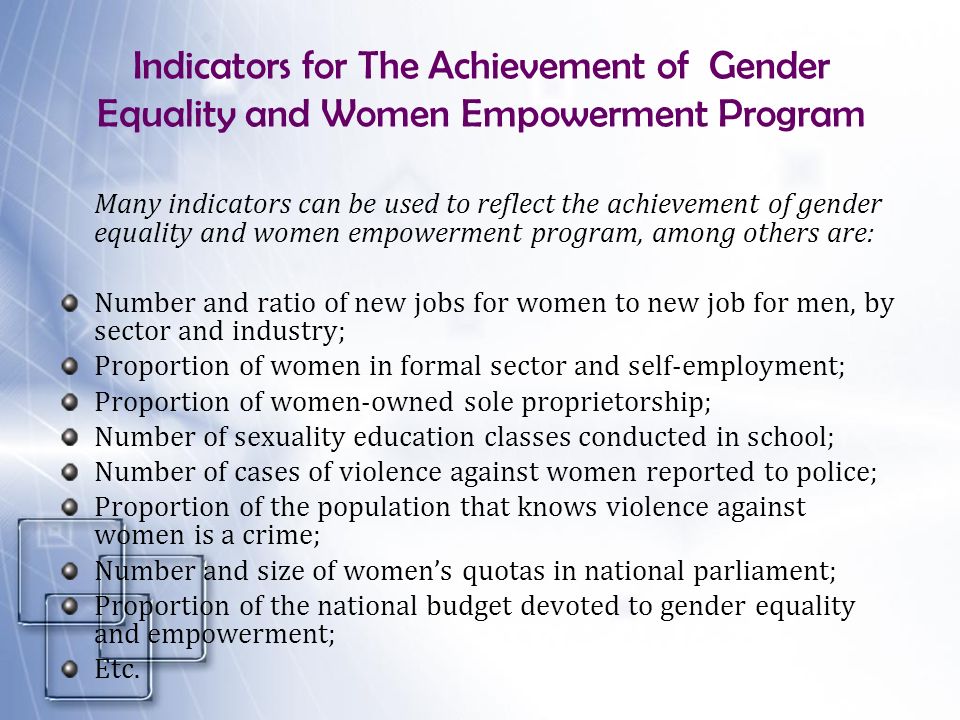 Indicators for The Achievement of Gender Equality and Women Empowerment Program