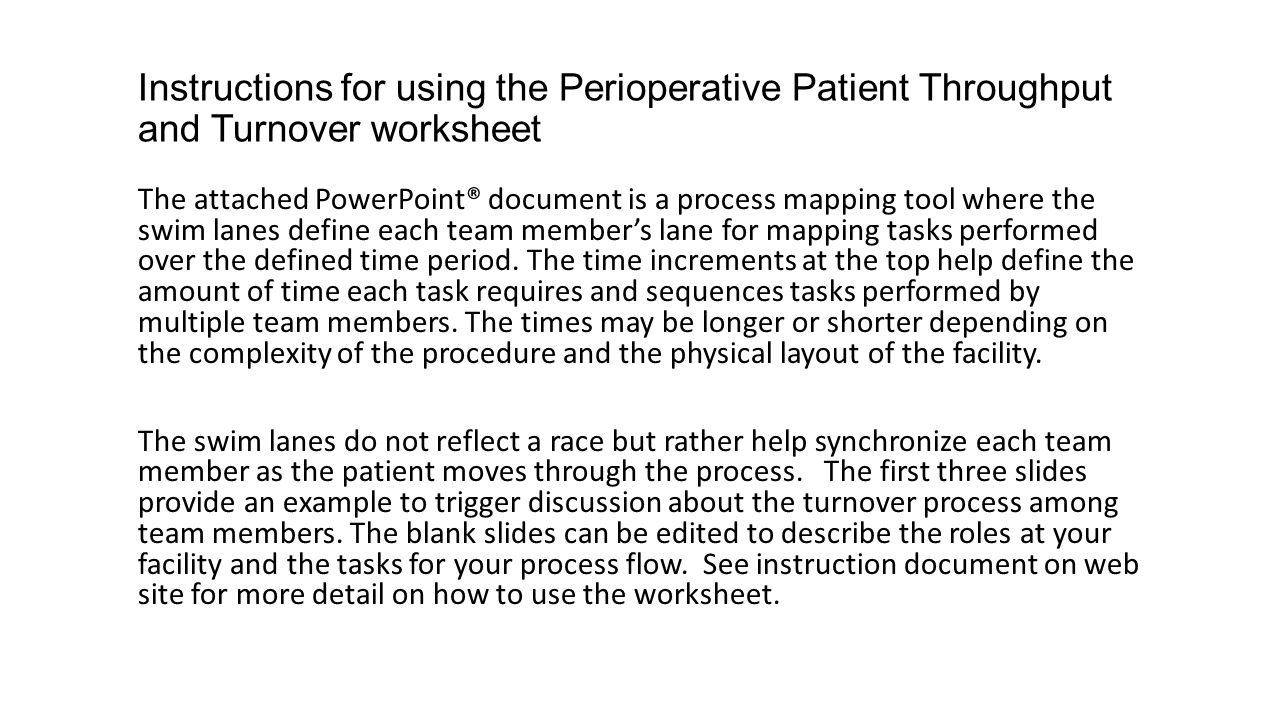 Instructions for using the Perioperative Patient Throughput and Turnover worksheet